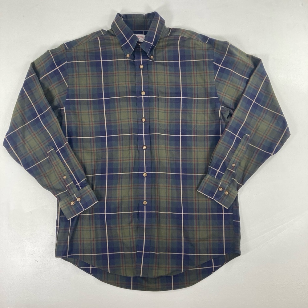 Brooks Brothers 346 Shirt Mens Non Iron Supima Cotton Green Plaid Long Sleeve. M